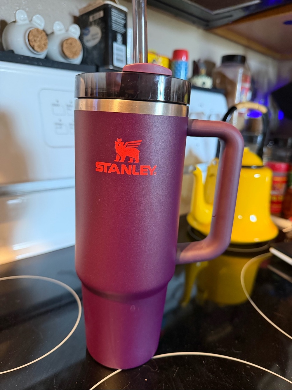 Stanley Plum Travel Tumbler with Bright Red Logo